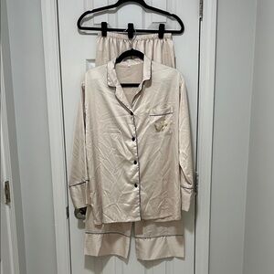 Amazon Women's Cream Pajama Set with Black Piping - letter A on pocket